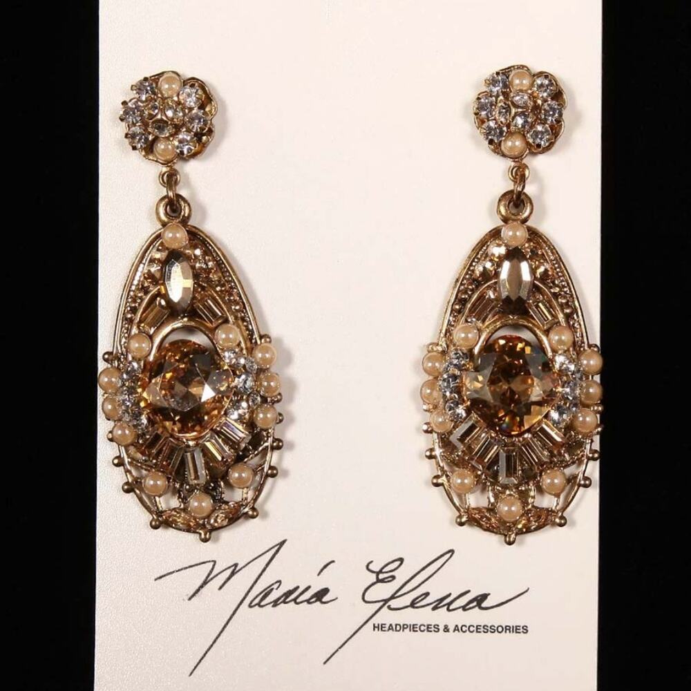 MARIA ELENA Bridal Earrings E543-G Gold Crystal Drop Formal Jewelry NEW